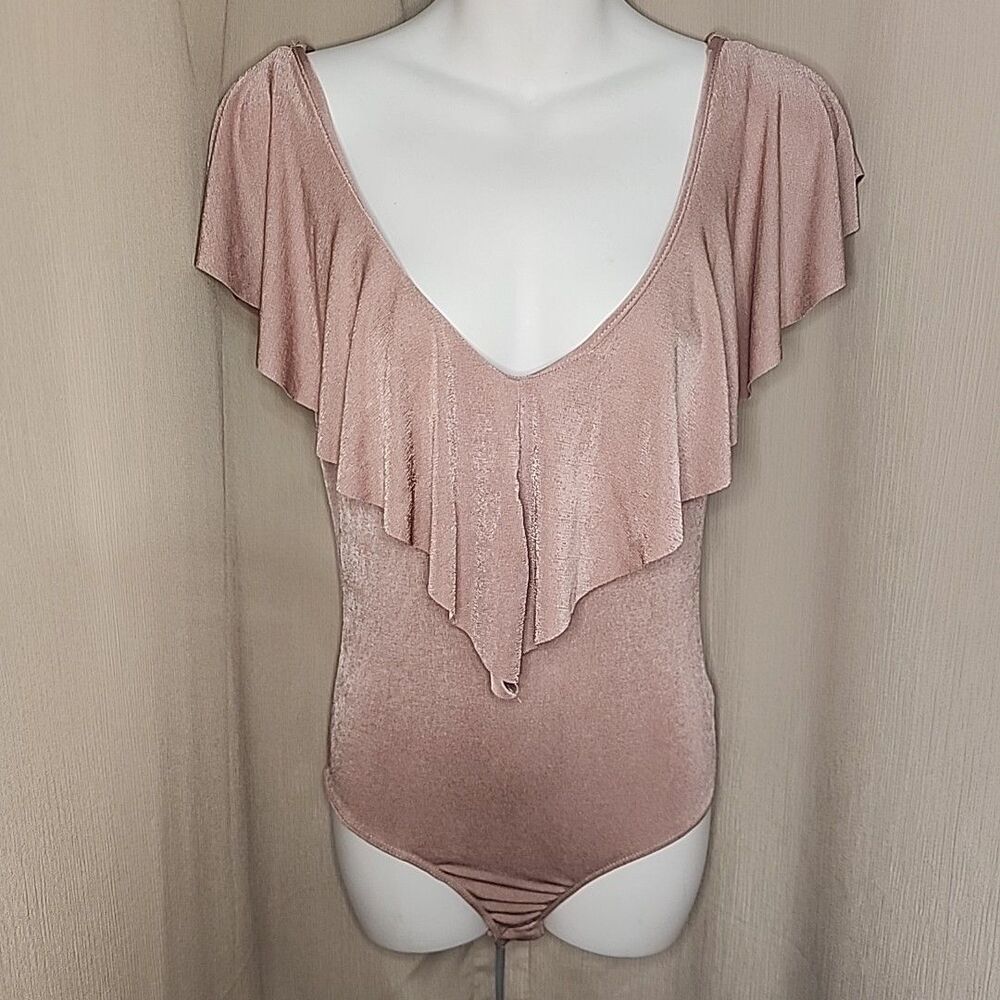 Body Suit Timing Mauve Pop Over Ruffle Sleeves Snap Crotch Size Medium